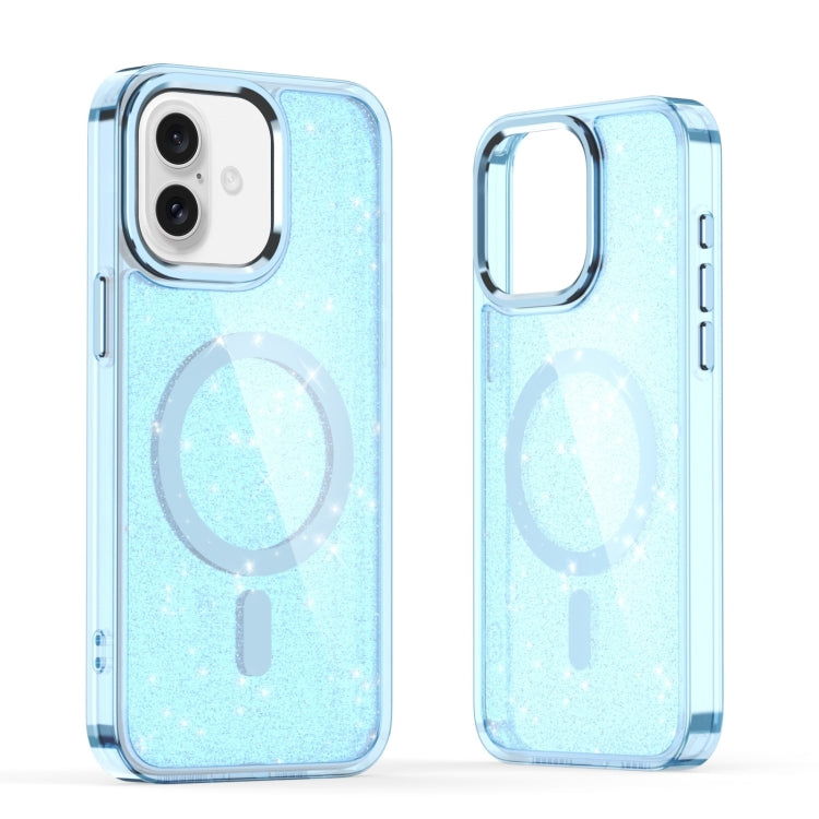 For iPhone 16 Plus Glitter MagSafe Shockproof Phone Case(Blue)