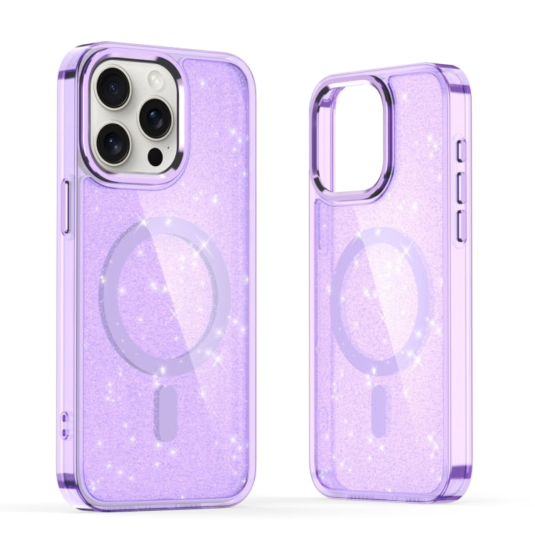 For iPhone 16 Pro Glitter MagSafe Shockproof Phone Case(Purple)