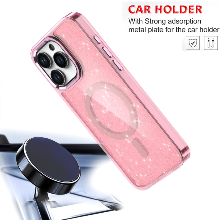 For iPhone 16 Pro Max Glitter MagSafe Shockproof Phone Case(Blue)