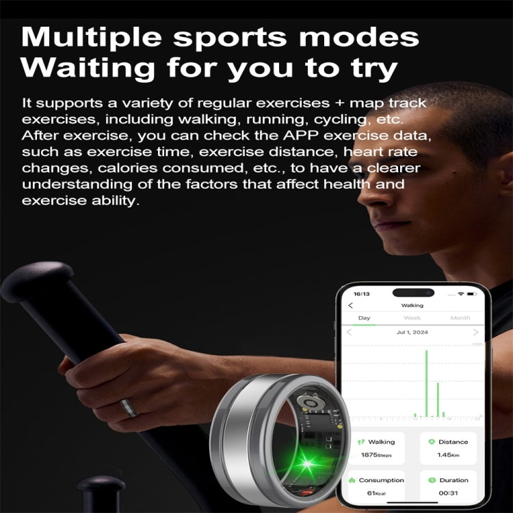 R18 SIZE 8 Smart Ring, Support Heart Rate / Blood Oxygen / Sleep / Multiple Sports Modes(Black)