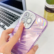 For iPhone 16 Plus Plating Glitter Texture TPU Phone Case with Lens Film(Purple Tinfoil Texture)