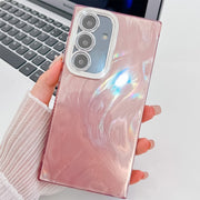 For Samsung Galaxy S25 5G Plating Glitter Texture TPU Phone Case with Lens Film(Pink Feather Yarn)
