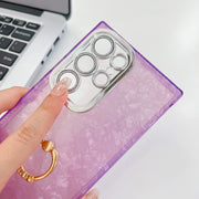 For Samsung Galaxy S25 5G Plating Glitter Texture Ring Holder TPU Phone Case with Lens Film(Pink Shell Pattern)