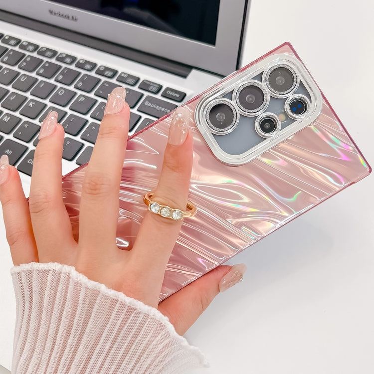For Samsung Galaxy S25+ 5G Plating Glitter Texture Ring Holder TPU Phone Case with Lens Film(Pink Tinfoil Texture)
