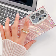 For Samsung Galaxy S25 Ultra 5G Plating Glitter Texture Ring Holder TPU Phone Case with Lens Film(Pink Shell Pattern)