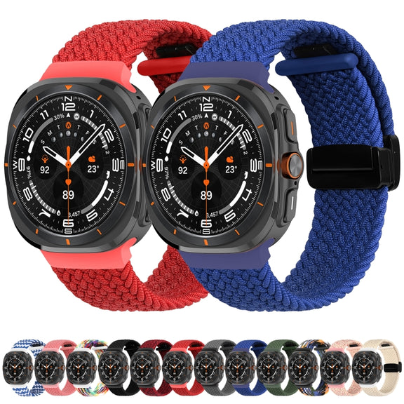 For Samsung Galaxy Watch Ultra 47mm Fold Magnetic Buckle Braided Watch Band(Wavy Pattern Blue White)