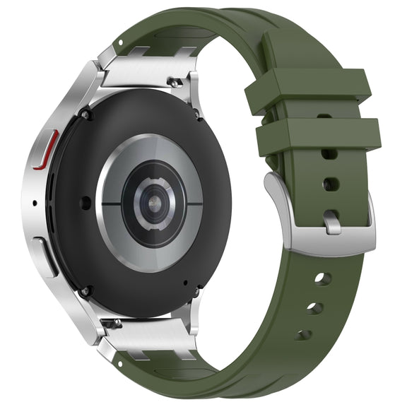 For Samsung Galaxy Watch Active 2 20mm Quick Release Silver Buckle Royal Silicone Watch Band(Olive Green)