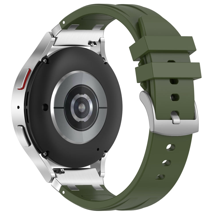 For Samsung Galaxy Watch Active 20mm Quick Release Silver Buckle Royal Silicone Watch Band(Olive Green)
