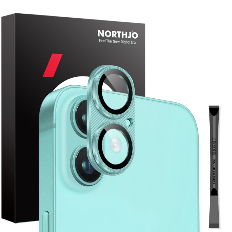 For iPhone 16 / 16 Plus NORTHJO CD Vein Camera Lens Protector Tempered Glass Rear Lens Film(Cyan)
