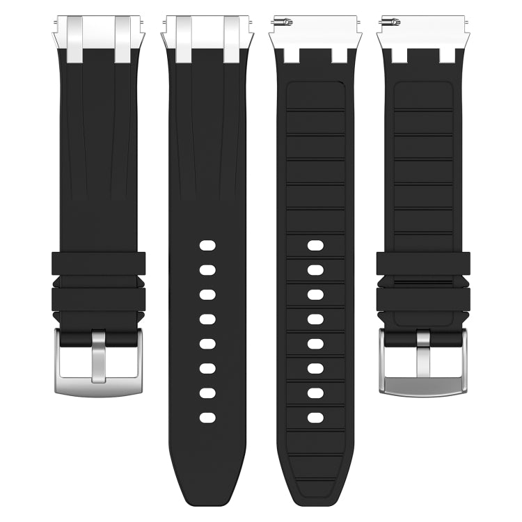 For Amazfit Active 20mm Quick Release Silver Buckle Royal Silicone Watch Band(Black)