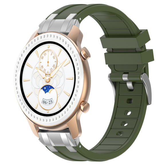 For Amazfit GTR 42mm 20mm Quick Release Silver Buckle Royal Silicone Watch Band(Olive Green)