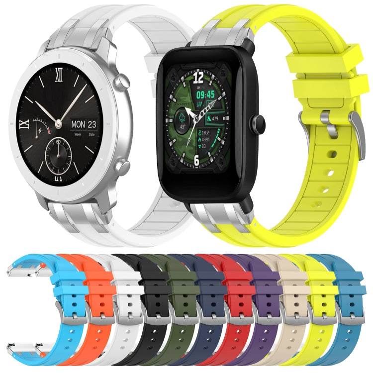 For Amazfit Bip 20mm Quick Release Silver Buckle Royal Silicone Watch Band(Vital Yellow)