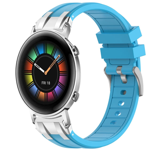 For Huawei Watch GT2 42mm 20mm Quick Release Silver Buckle Royal Silicone Watch Band(Sky Blue)