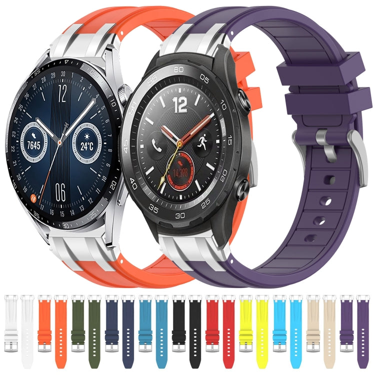 For Huawei Watch GT2 42mm 20mm Quick Release Silver Buckle Royal Silicone Watch Band(Black)