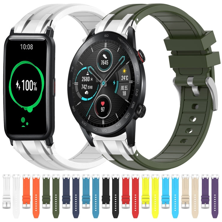 For Honor Magic Watch 2 42mm 20mm Quick Release Silver Buckle Royal Silicone Watch Band(Starlight)