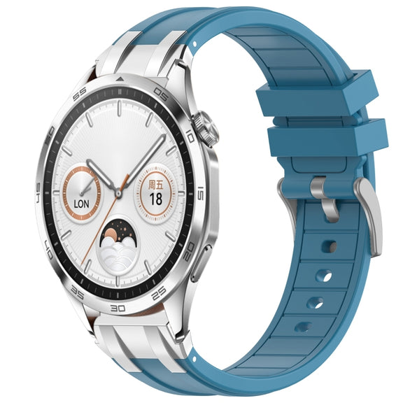For Huawei Watch GT4 46mm 22mm Quick Release Silver Buckle Royal Silicone Watch Band(Sea Blue)