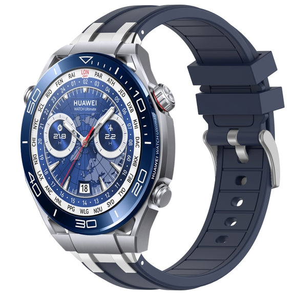 For Huawei Watch Ultimate 22mm Quick Release Silver Buckle Royal Silicone Watch Band(Navy Blue)