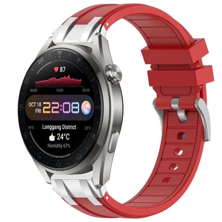 For Huawei Watch3 Pro New 22mm Quick Release Silver Buckle Royal Silicone Watch Band(Red)