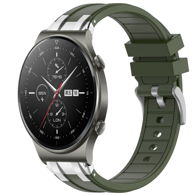 For Huawei Watch GT2 Pro 22mm Quick Release Silver Buckle Royal Silicone Watch Band(Olive Green)