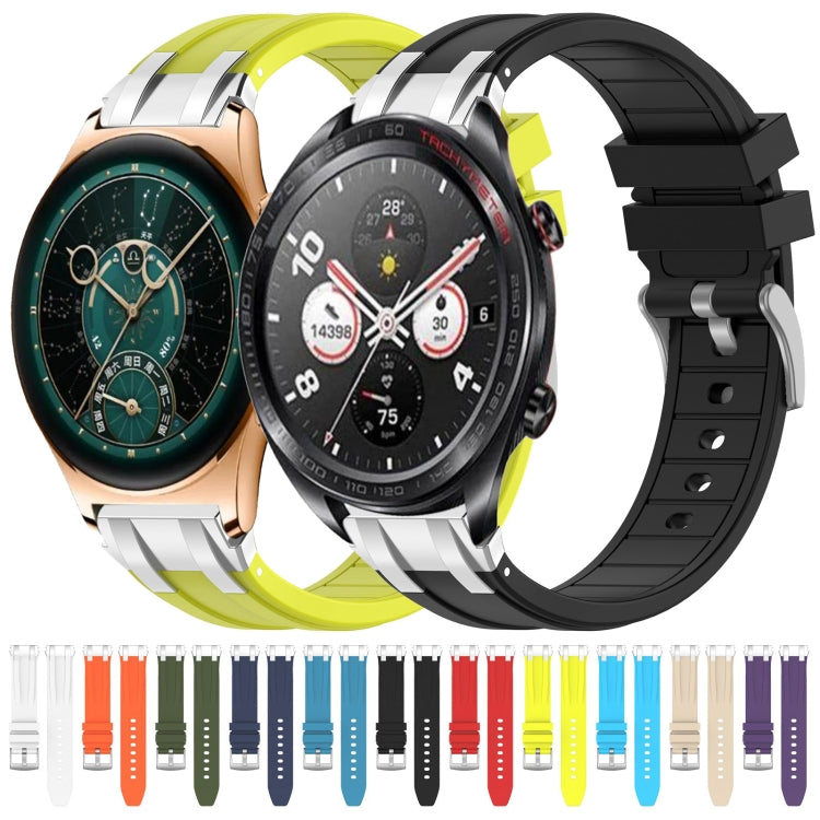 For Honor Magic Watch 22mm Quick Release Silver Buckle Royal Silicone Watch Band(Black)