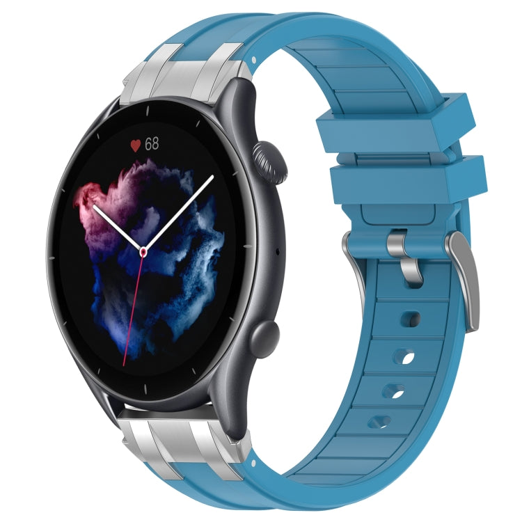 For Amazfit Watch GTR 3 22mm Quick Release Silver Buckle Royal Silicone Watch Band(Sea Blue)