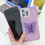 For iPhone 16 Pro Plating Glitter Texture Butterfly Holder TPU Phone Case with Lens Film(Pink Wrinkles)