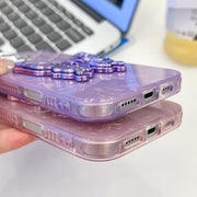 For iPhone 16 Pro Plating Glitter Texture Butterfly Holder TPU Phone Case with Lens Film(Pink Wrinkles)