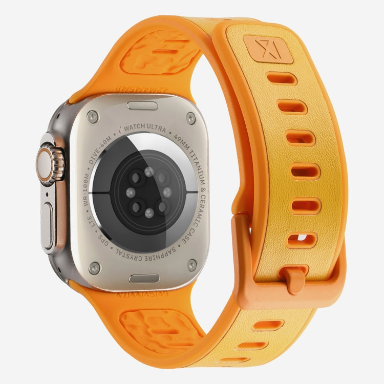 For Apple Watch Ultra 2 49mm Leather Skin Silicone Watch Band(Orange)