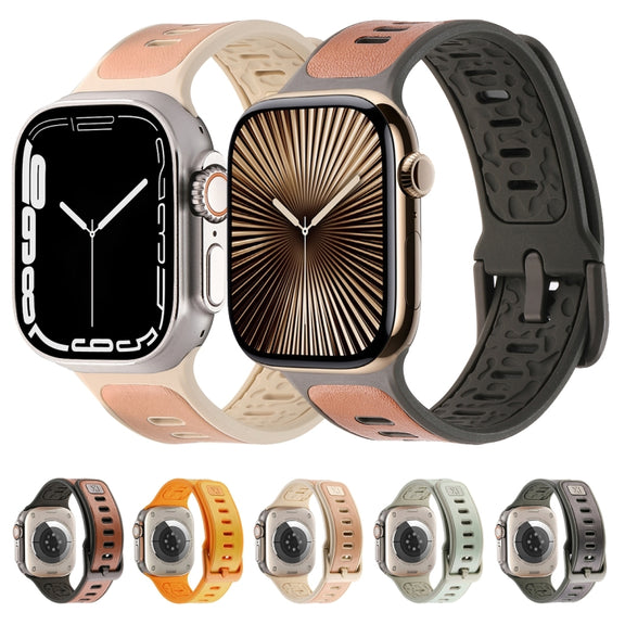 For Apple Watch Series 10 46mm Leather Skin Silicone Watch Band(Orange)