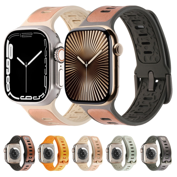 For Apple Watch Ultra 2 49mm Leather Skin Silicone Watch Band(Green)