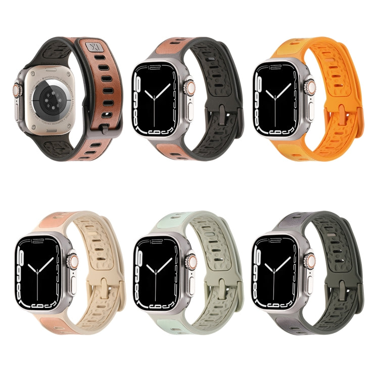 For Apple Watch Ultra 2 49mm Leather Skin Silicone Watch Band(Pink)