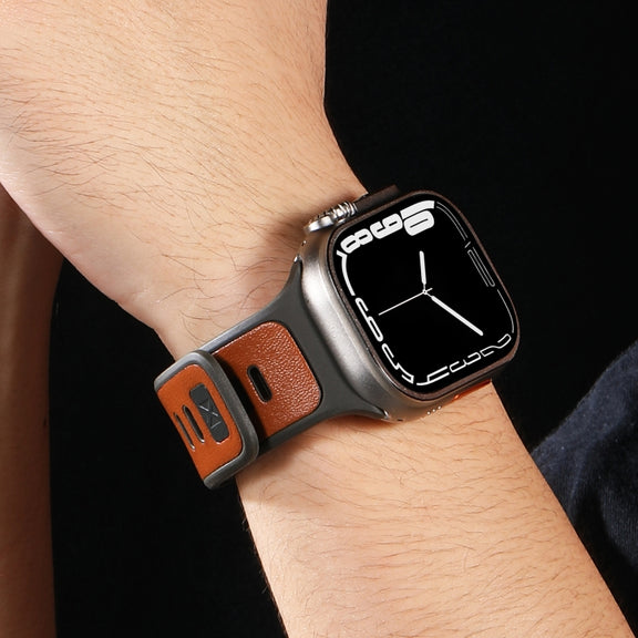 For Apple Watch Ultra 2 49mm Leather Skin Silicone Watch Band(Brown)