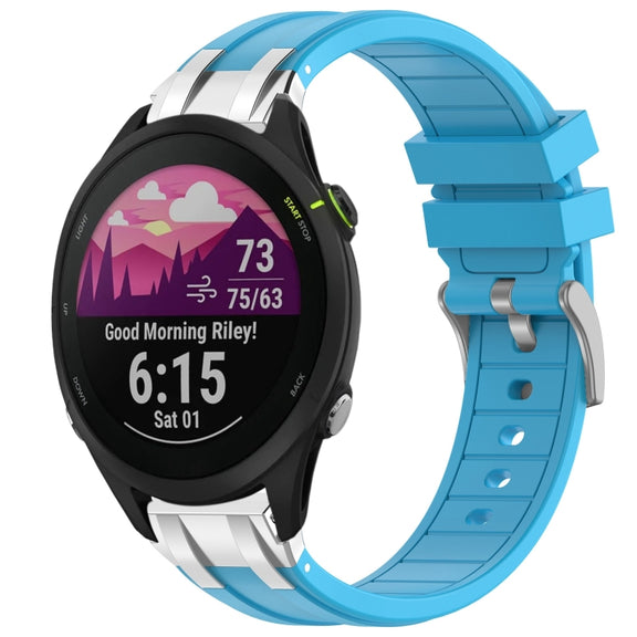 For Garmin Forerunner 255 Music 22mm Quick Release Silver Buckle Royal Silicone Watch Band(Sky Blue)