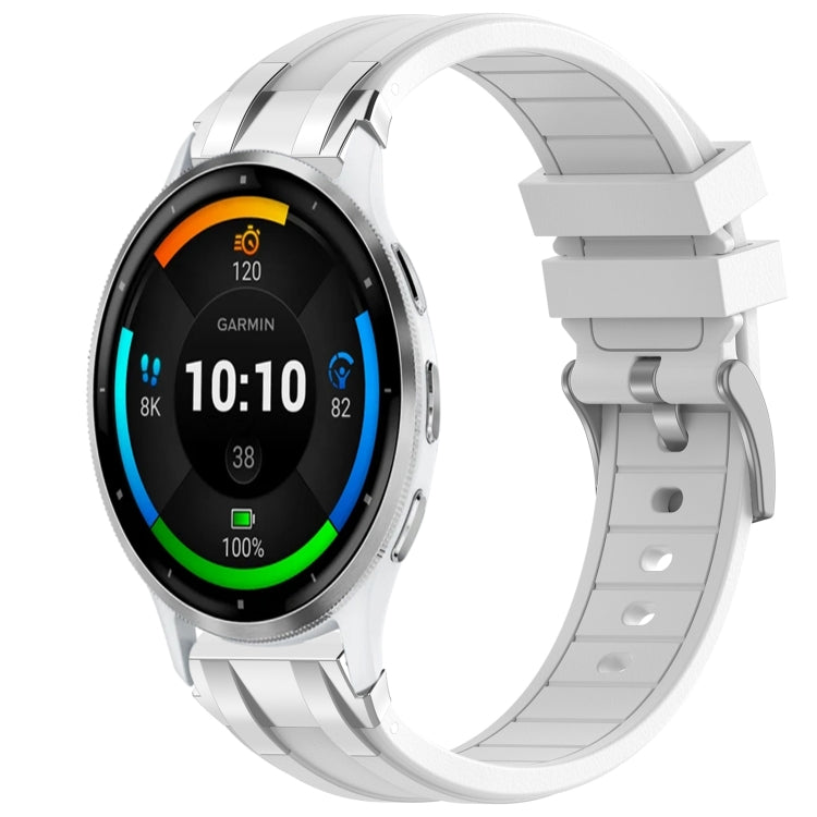 For Garmin Venu 3 22mm Quick Release Silver Buckle Royal Silicone Watch Band(White)