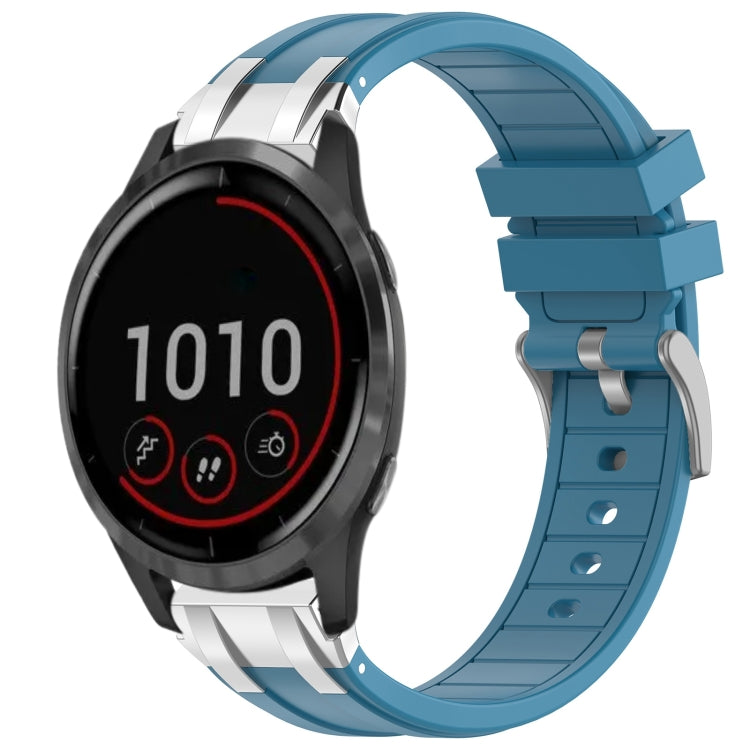 For Garmin Vivoactive 4 22mm Quick Release Silver Buckle Royal Silicone Watch Band(Sea Blue)