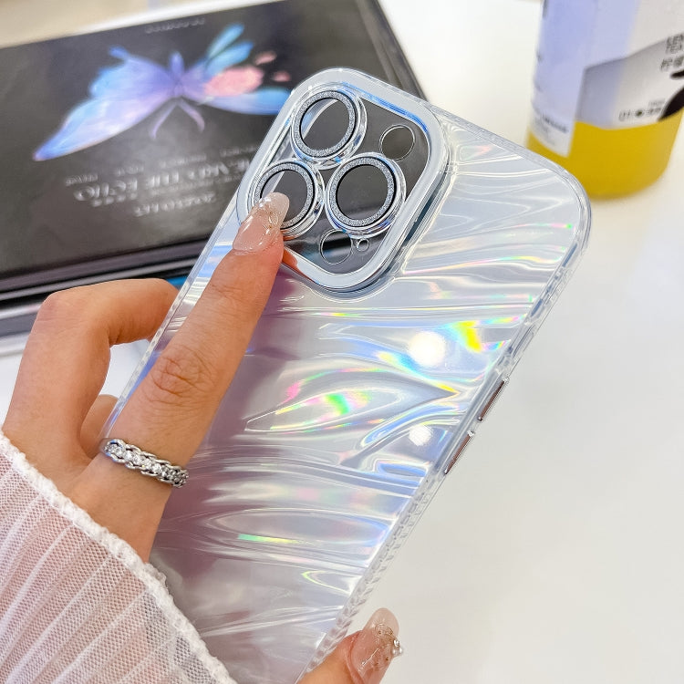 For iPhone 16e Plating Glitter Texture Chain Wristband TPU Phone Case with Lens Film(Purple Shell Pattern)