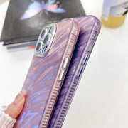 For iPhone 16e Plating Glitter Texture Chain Wristband TPU Phone Case with Lens Film(Pink Wrinkles)