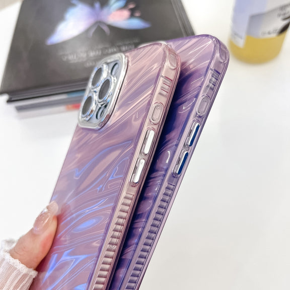 For iPhone 16e Plating Glitter Texture Chain Wristband TPU Phone Case with Lens Film(Purple Feather Yarn)