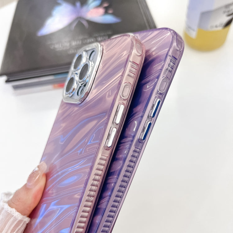 For iPhone 16e Plating Glitter Texture Chain Wristband TPU Phone Case with Lens Film(Purple Wrinkles)