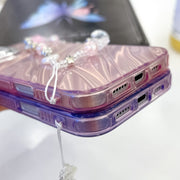 For iPhone 16e Plating Glitter Texture Chain Wristband TPU Phone Case with Lens Film(White Feather Yarn)