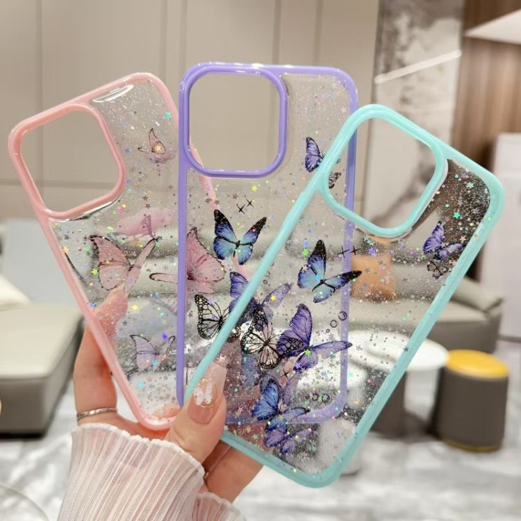 For iPhone 16 Color Butterfly Glitter Epoxy TPU Phone Case(Pink)