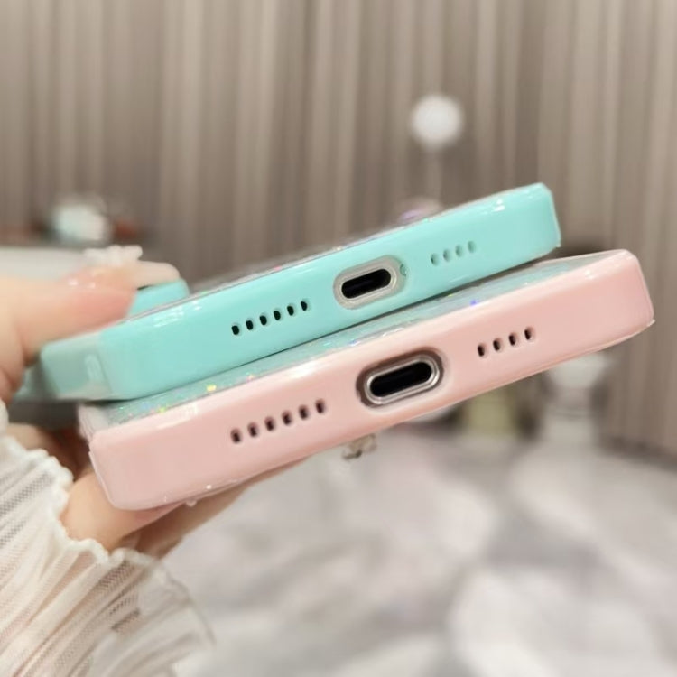 For iPhone 16 Pro Max Color Butterfly Glitter Epoxy TPU Phone Case(Green)