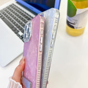 For iPhone 16e Plating Glitter Texture Fold Holder TPU Phone Case with Lens Film(Pink Feather Yarn)