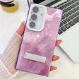 For Samsung Galaxy S25+ 5G Plating Glitter Texture Fold Holder TPU Phone Case with Lens Film(Purple Tinfoil Texture) - Galaxy S25+ 5G Cases by PMC Jewellery | Online Shopping South Africa | PMC Jewellery | Buy Now Pay Later Mobicred