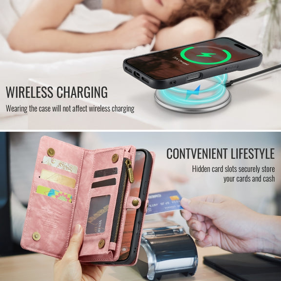 For iPhone 16 Pro Max CaseMe 008 Detachable Multifunctional Leather Phone Case(Pink)