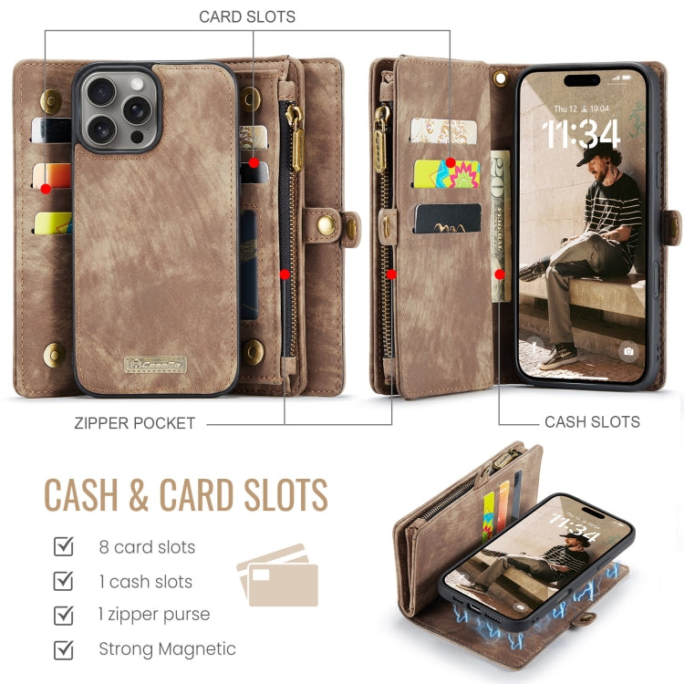 For iPhone 16 Pro Max CaseMe 008 Detachable Multifunctional Leather Phone Case(Brown)