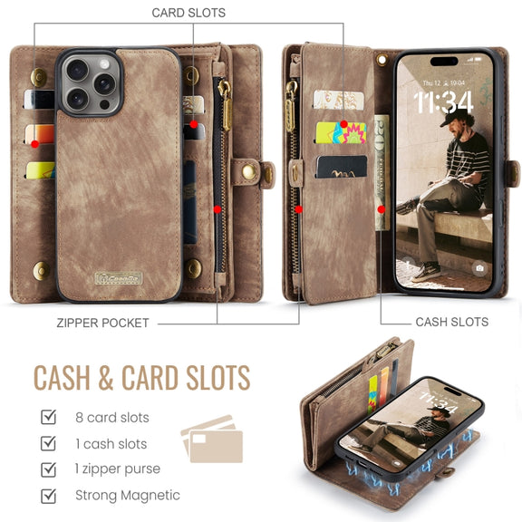 For iPhone 16 Pro CaseMe 008 Detachable Multifunctional Leather Phone Case(Brown)