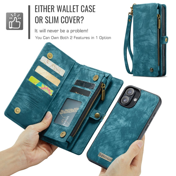 For iPhone 16 CaseMe 008 Detachable Multifunctional Leather Phone Case(Blue)