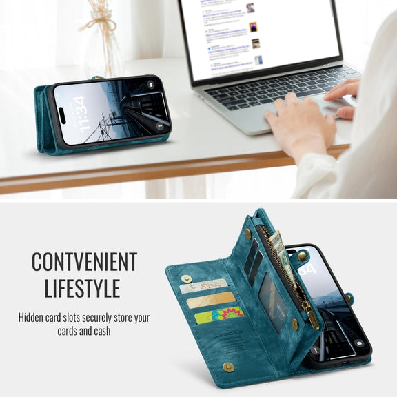 For iPhone 16 Plus CaseMe 008 Detachable Multifunctional Leather Phone Case(Blue)