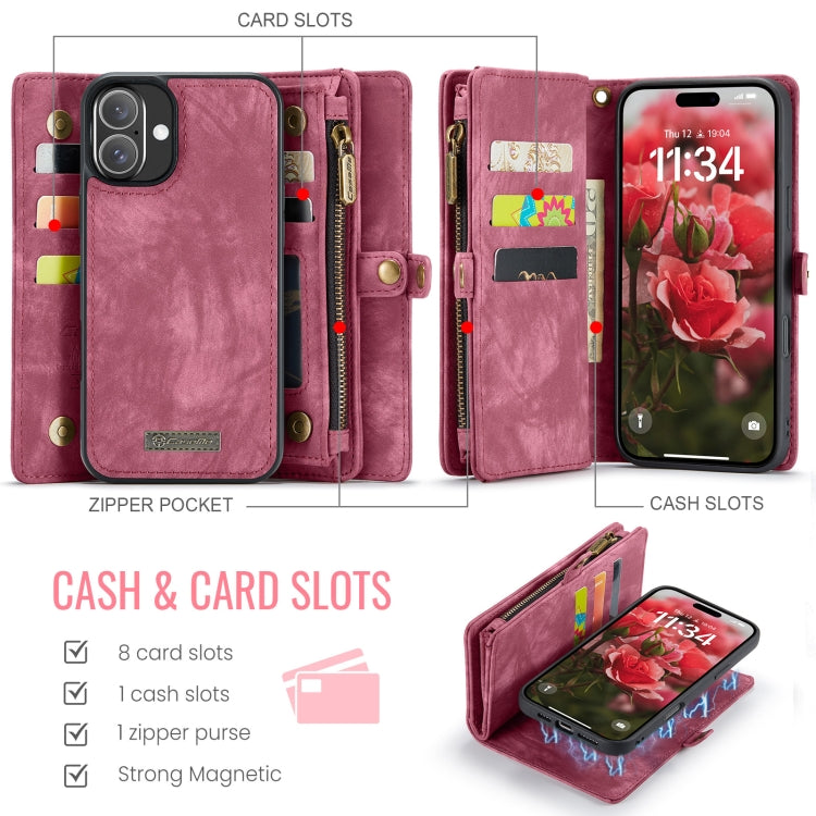 For iPhone 16 Plus CaseMe 008 Detachable Multifunctional Leather Phone Case(Red)